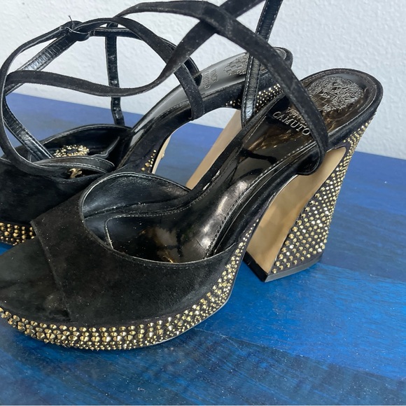 Vince Camuto Black and Gold Studded Wedge Sandals - Picture 11 of 15